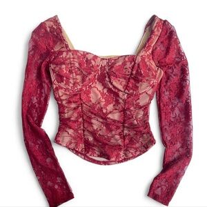 Rue 21 Romantic red‎ lace long sleeve corset top